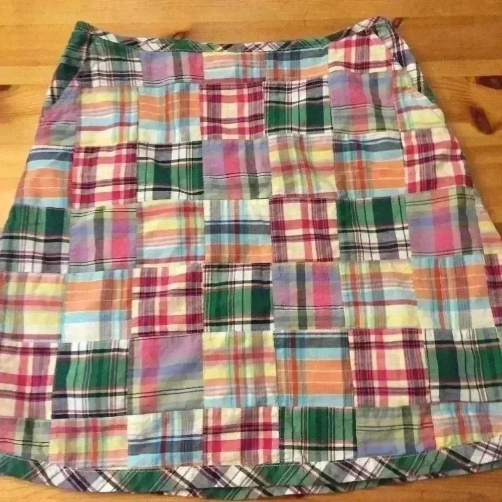 L.L. Bean plaid patchwork Cotton A-line skirt women 8 petite
